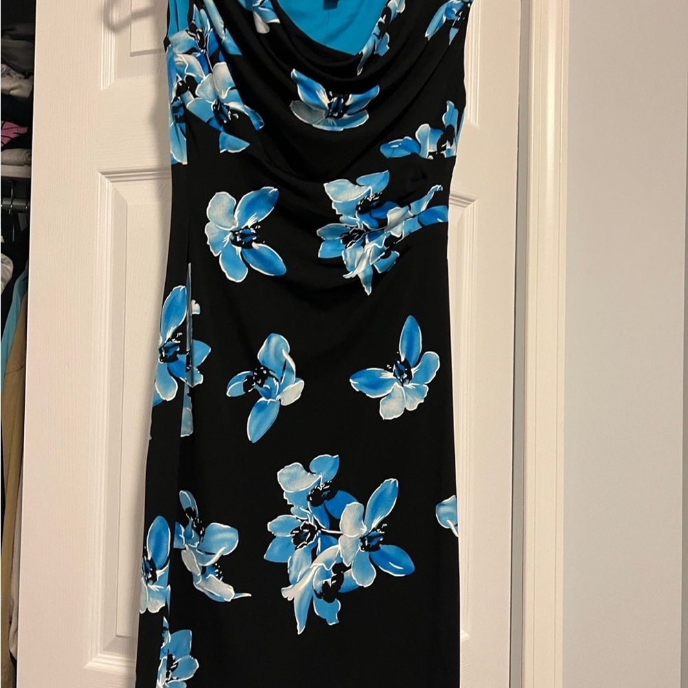 connected apparel Black Maxi Dress with Blue Floral Pattern